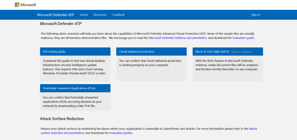 Microsoft Defender Testseite