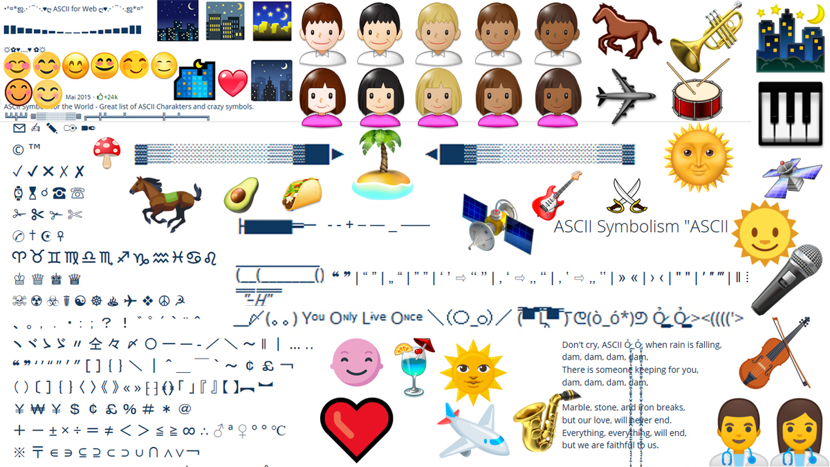 Emoji ? ASCII ☞ UTF-8 ☀ Symbols ✈ Special Character ツ