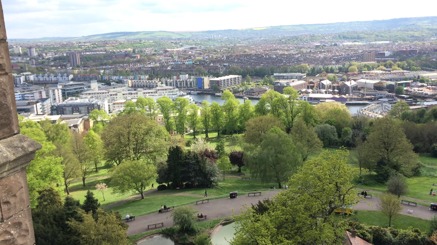 Blick auf Bristol aus dem Cabot Turm