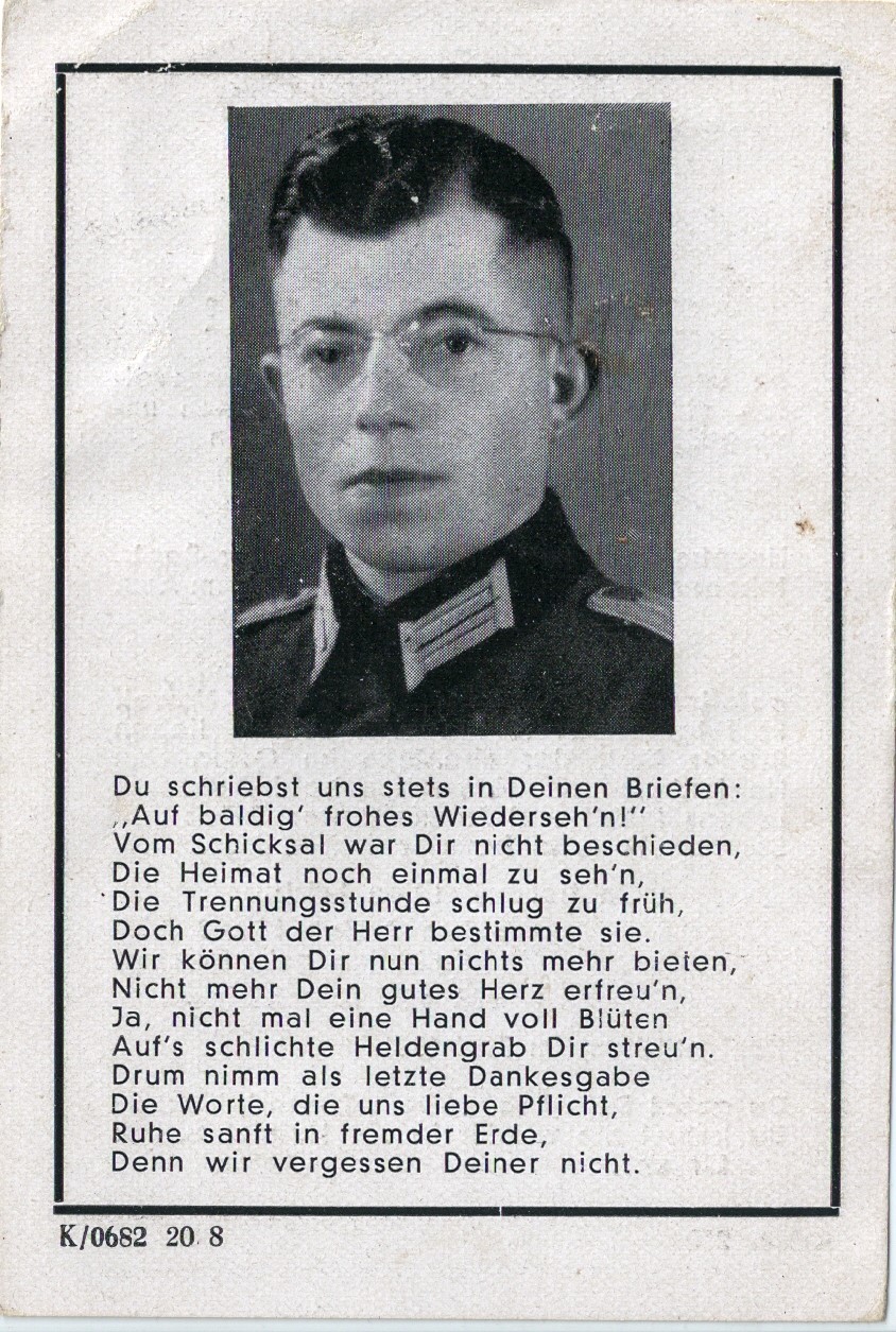 Hans Schick gefallen 1944 bei Newel-Todesanzeige-Innen