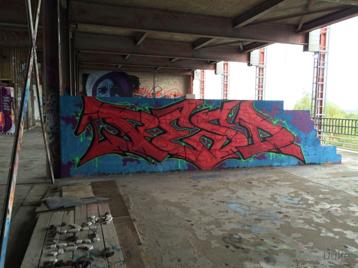 Berlin - Teufelsberg - Graffiti - Red Letters On Blue Background