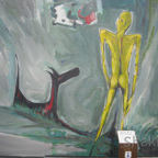 East Side Gallery - Berlin - Graffitis - Gelber Mann mit Hund