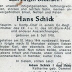 Hans Schick gefallen 1944 bei Newel-Todesanzeige-Aussen