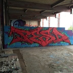 Berlin - Teufelsberg - Graffiti - Red Letters On Blue Background